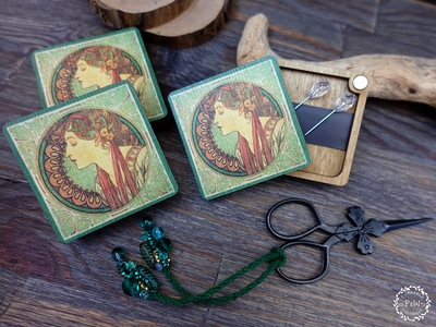 Laurel by Alphonse Mucha Art Nouveau Magnetic needle holder by Primitive and Wood (P&amp;W) Designer embroidery accessories