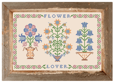 Flower Lover by Primitive and Wood (P&amp;W) designer Ruzanna Gladkova Cross stitch pattern in PDF, Instant Download