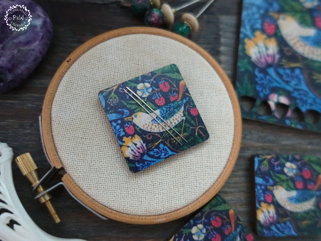 Strawberry Thief  by William Morris Limited Edition Needle Minder by Primitive and Wood (P&amp;W) Designer embroidery accessories