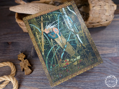 Baba Yaga from the Bilibin Fairy Tales Collection Magnetic Embroidery Box by Primitive and Wood (P&amp;W) Designer embroidery accessories