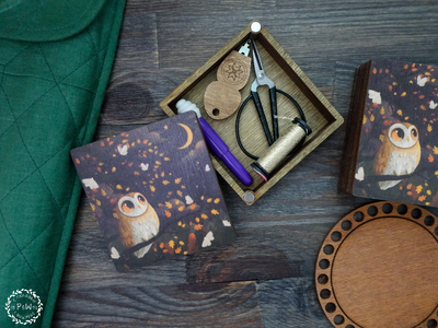 Cute Halloween with Owl and Moths Magnetic Box by Primitive and Wood (P&amp;W) Designer embroidery accessories