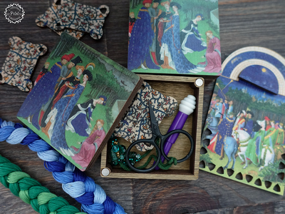 Très Riches Heures: April Magnetic Embroidery Box by Primitive and Wood (P&amp;W) Designer embroidery accessories