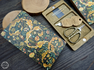 William Morris Tapestry Magnetic needle minder box by Primitive and Wood (P&amp;W) Designer embroidery accessories