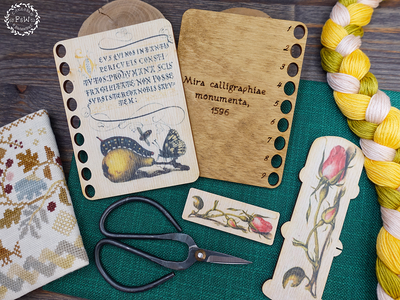 Mira Calligraphiae Monumenta with Caterpillar Floss Organizer by Primitive and Wood (P&amp;W) Designer embroidery accessories