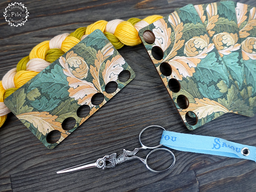 Intertwined Leaves II by William Morris Travel Floss Organizer by Primitive and Wood (P&amp;W) Designer embroidery accessories