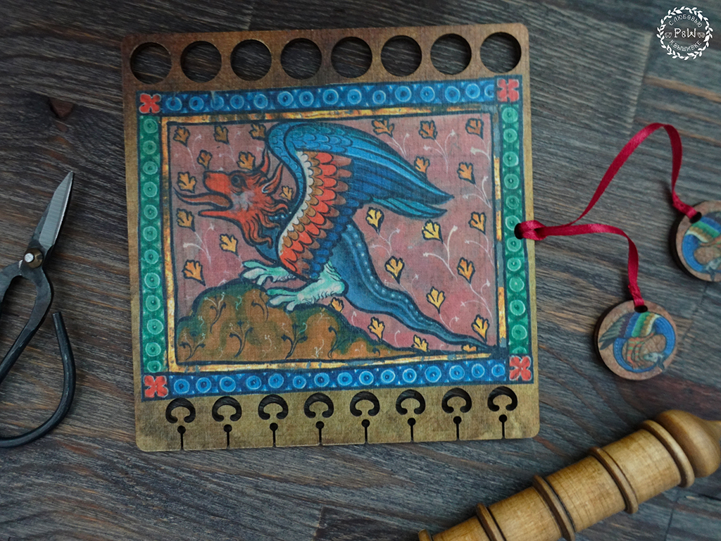 Bestiary Aviarium (France, c. 1270) Floss Organizer with Thread Keeper by Primitive and Wood (P&amp;W) Designer embroidery accessories