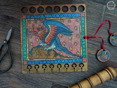 Bestiary Aviarium (France, c. 1270) Floss Organizer with Thread Keeper by Primitive and Wood (P&amp;W) Designer embroidery accessories