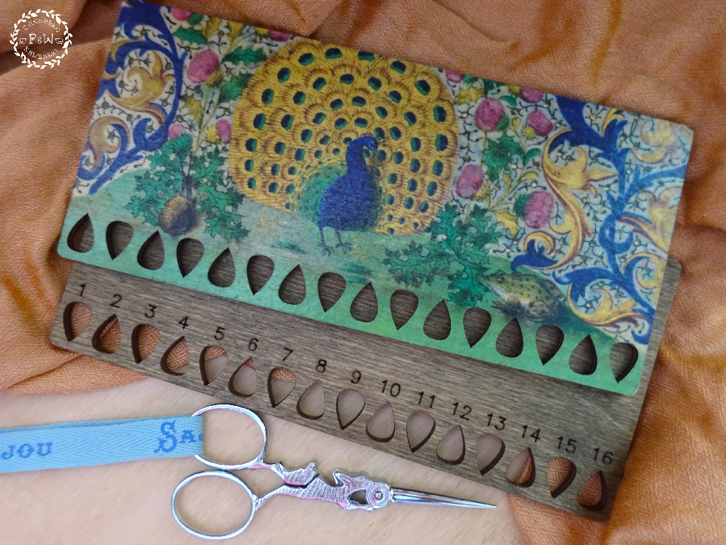 Peacock, Snail &amp; Toad (Medieval Botanical Motif) Floss Organizer by Primitive and Wood (P&amp;W) Designer embroidery accessories