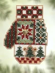 Patchwork Holiday by Mill Hill 2005 Mitten Ornaments Collection Charmed Ornament Kits Beaded Christmas Ornaments kit with Charm