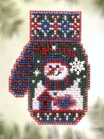 Snowman&#39;s Garden by Mill Hill 2005 Mitten Ornaments Collection Charmed Ornament Kits Beaded Christmas Ornaments kit with Charm