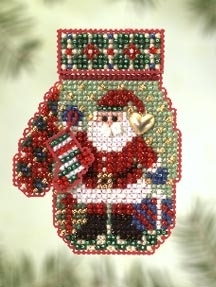 Santa&#39;s Night by Mill Hill 2005 Mitten Ornaments Collection Charmed Ornament Kits Beaded Christmas Ornaments kit with Charm