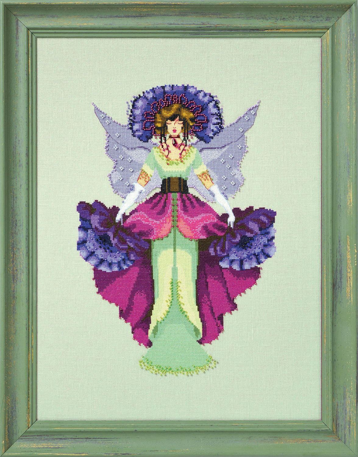 February Amethyst Fairy by Mirabilia Designs 2024 Year of the Fairies Collection designer Nora Corbett Counted cross stitch pattern, embellishment pack