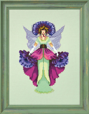 February Amethyst Fairy by Mirabilia Designs 2024 Year of the Fairies Collection designer Nora Corbett Counted cross stitch pattern, embellishment pack