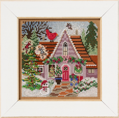 Festive Fairy Cottage by Mill Hill 2025 Winter Series Buttons and Bead Kit Holiday beaded cross stitch embroidery kit