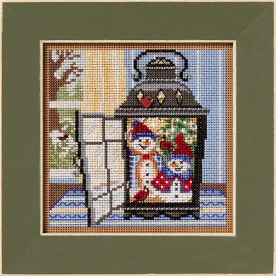 Snowman Lantern by Mill Hill 2025 Winter Series Buttons and Bead Kit Holiday beaded cross stitch embroidery kit