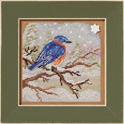 Snowy Bluebird by Mill Hill 2025 Winter Series Buttons and Bead Kit Holiday beaded cross stitch embroidery kit