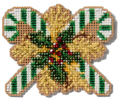 Green Candy Canes by Mill Hill 2025 Seasonal Ornament Winter Holiday Series Bead Cross Stitch Kit