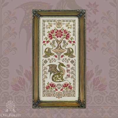 Star Dragon by Owl Forest Embroidery 2023. Printed counted cross stitch pattern, Set of Hand-Dyed Threads DMC 32 ct with 2 strands