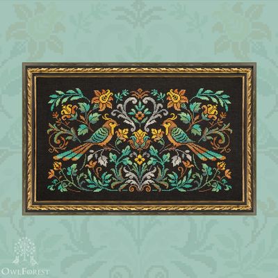 Emerald Bird Night Songs by Owl Forest Embroidery 2024 Counted Cross Stitch pattern, Set of Hand-Dyed Threads DMC 32, 36 ct. with 2 strands