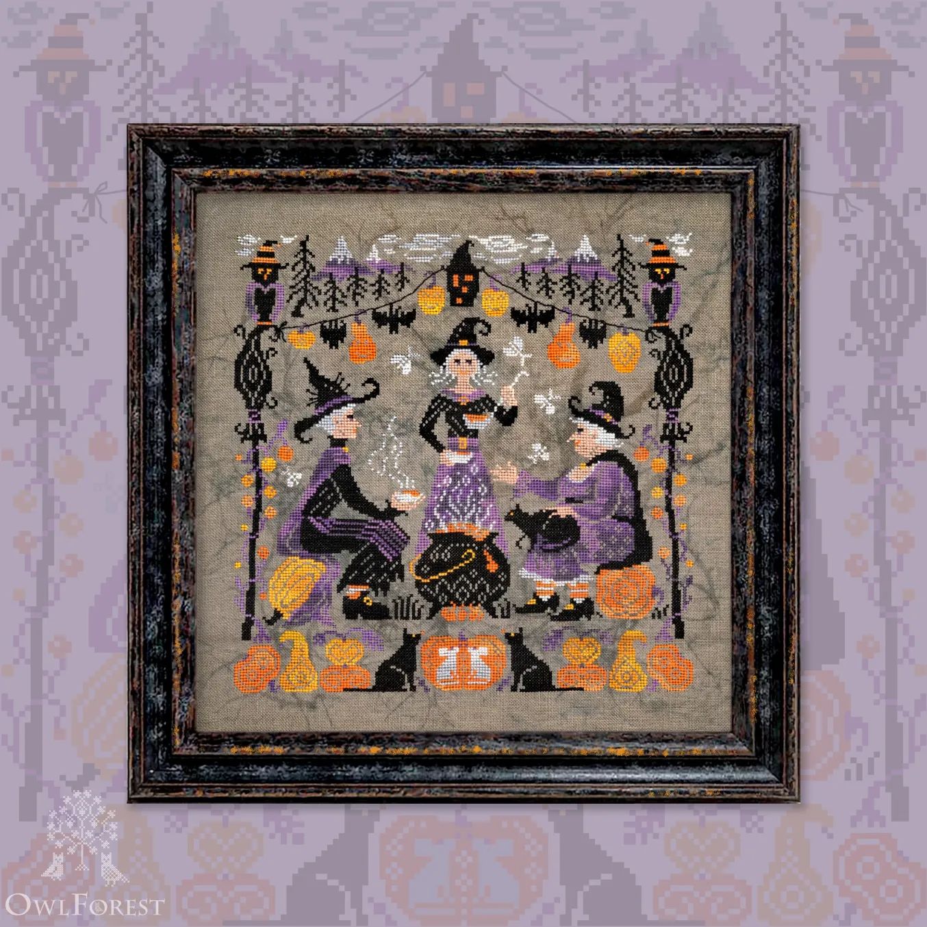 Pumpkin Porridge by Owl Forest Embroidery 2024 Printed cross stitch pattern Set of Hand-Dyed Threads Set (DMC) 28, 32, 36 ct. with 2 strands