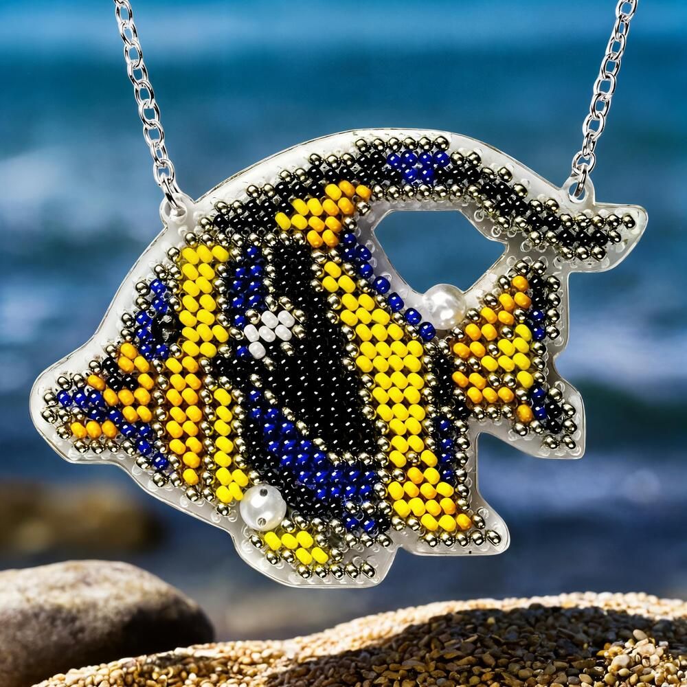 Yellow Tropical Fish by Wonderland Crafts 2025 Double-sided beading kit on plastic  base