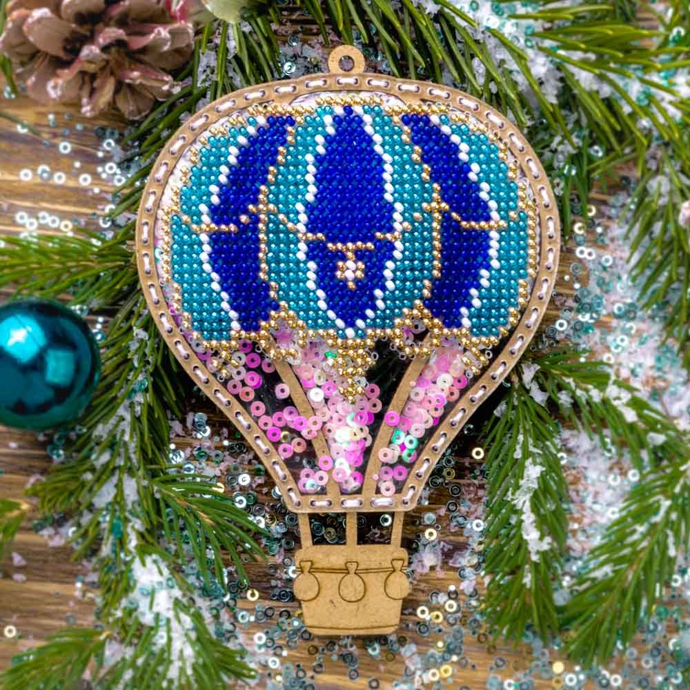 Blue balloon by Wonderland Crafts Christmas Bead embroidery kit on a plastic base
