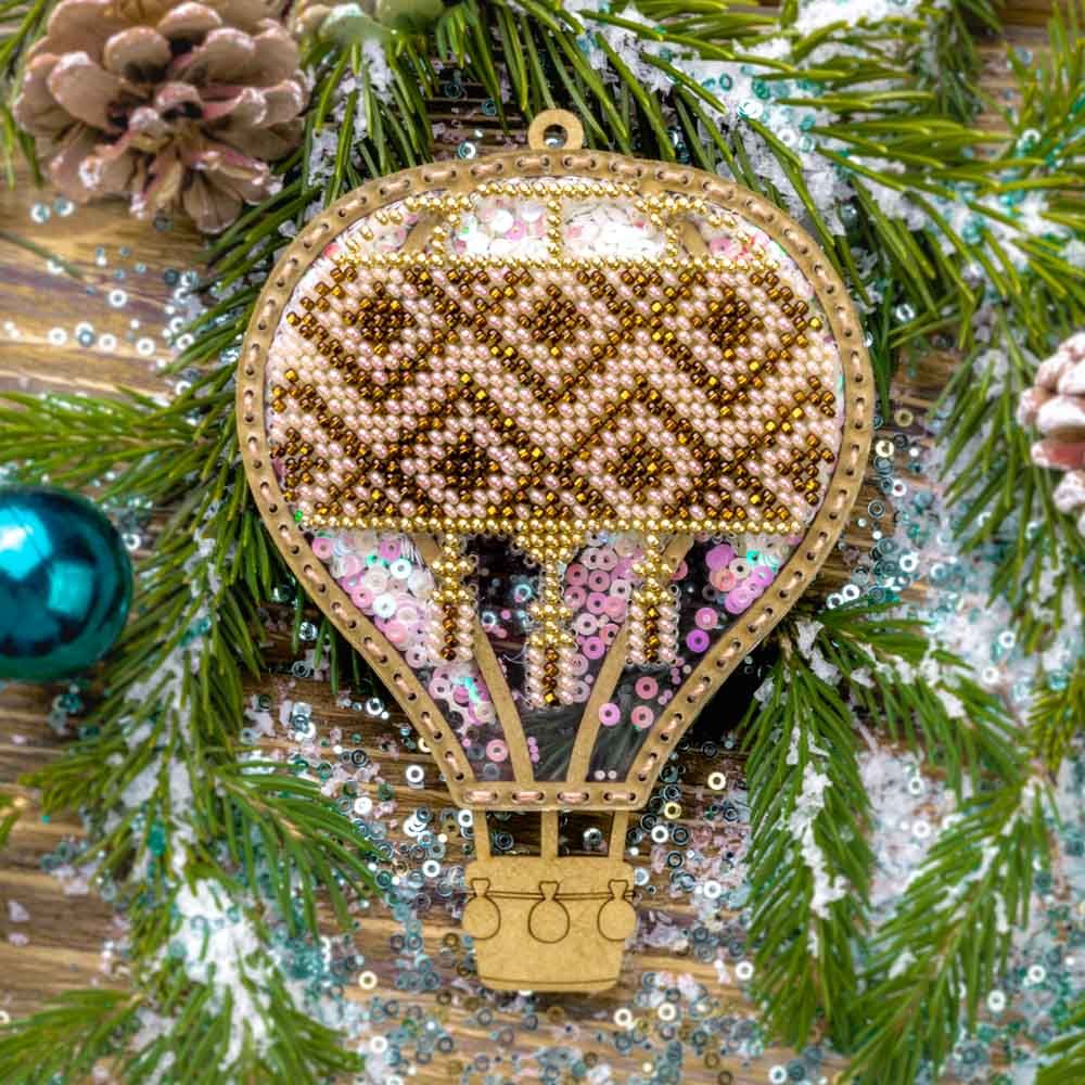 Brown balloon by Wonderland Crafts Christmas Bead embroidery kit on a plastic base