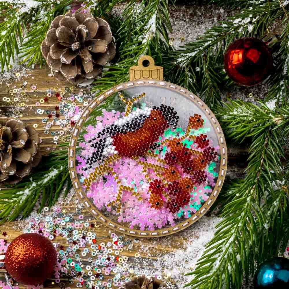 Bullfinch on a Ash tree by Wonderland Crafts Christmas Bead embroidery kit on a plastic base