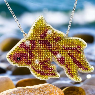 Goldfish Double-sided beading kit on plastic by Wonderland Crafts 2025 Bead embroidery kit on a plastic base
