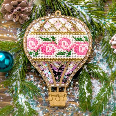 Pink balloon by Wonderland Crafts Christmas Bead embroidery kit on a plastic base