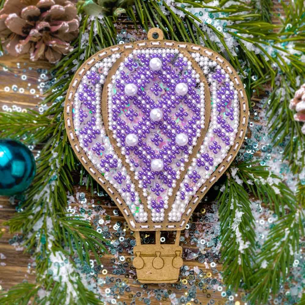 Purple balloon by Wonderland Crafts Christmas Bead embroidery kit on a plastic base