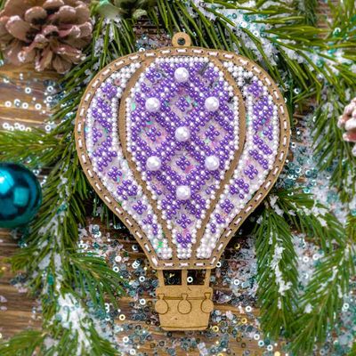 Purple balloon by Wonderland Crafts Christmas Bead embroidery kit on a plastic base