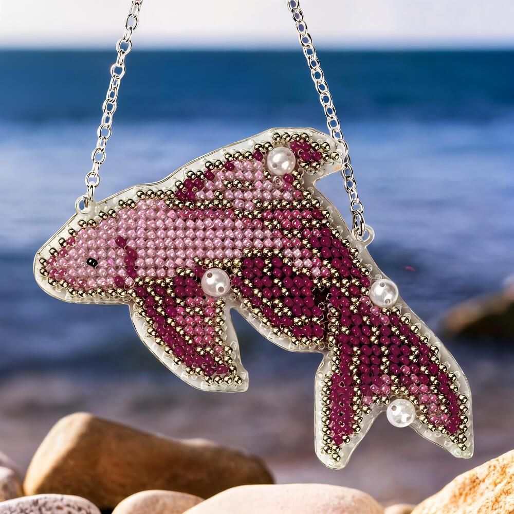 Red Koi Double-sided beading kit on plastic by Wonderland Crafts 2025 Bead embroidery kit on a plastic base