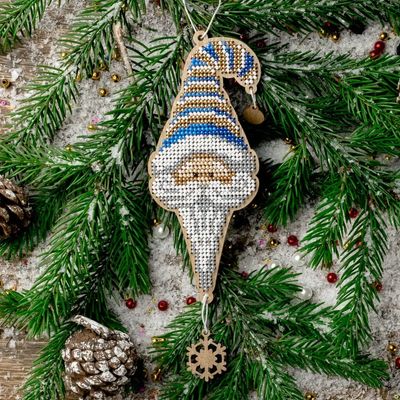 Blue Santa by Wonderland Crafts Christmas Bead embroidery kit on wood Made in Ukraine