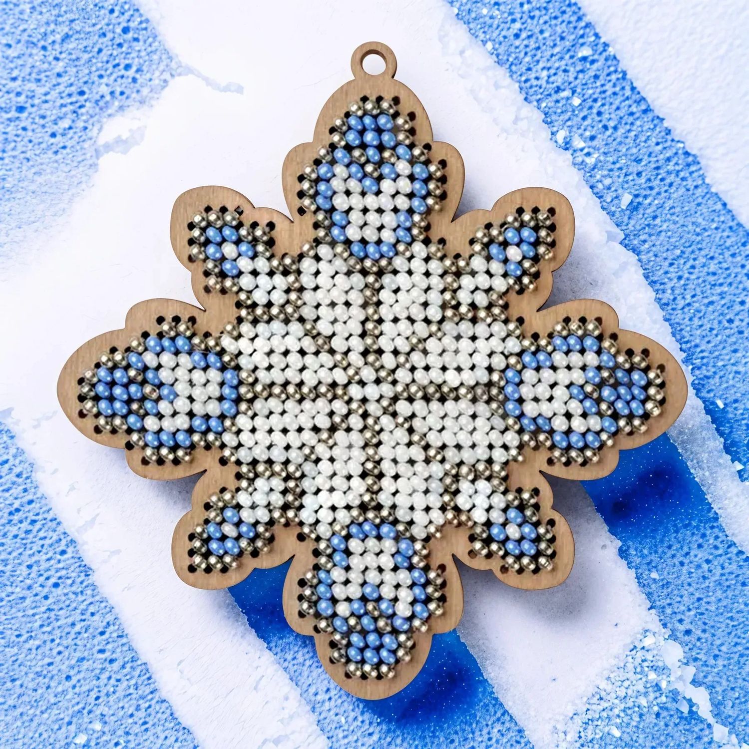 Blue Snowflake by Wonderland Crafts 2024 Bead embroidery kit on wood Made in Ukraine
