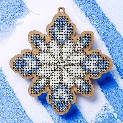 Blue Snowflake by Wonderland Crafts 2024 Bead embroidery kit on wood Made in Ukraine