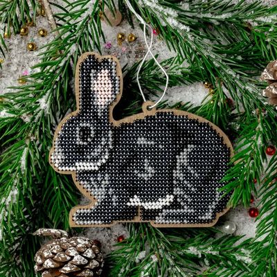 Black Rabbit by Wonderland Crafts Christmas Bead embroidery kit on wood Made in Ukraine