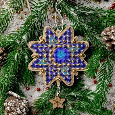 Blue Star by Wonderland Crafts Bead embroidery kit on wood Made in Ukraine