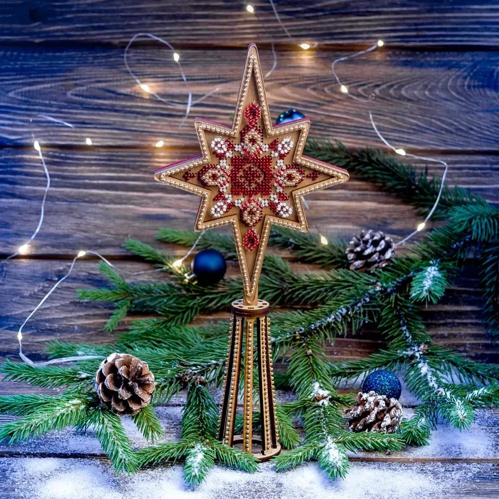Christmas Tree Topper (one side) by Wonderland Crafts Bead embroidery kit on wood Christmas tree toys Made in Ukraine
