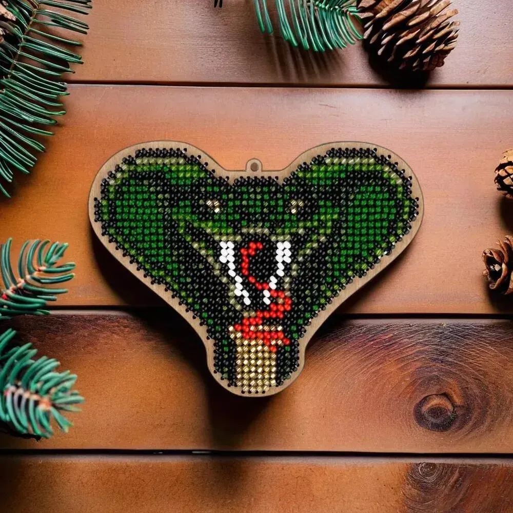 Cobra by Wonderland Crafts Christmas Bead embroidery kit on wood Made in Ukraine