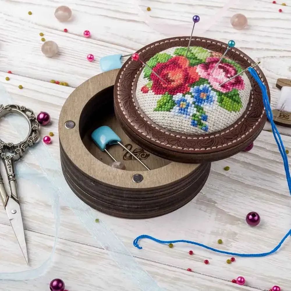 Bouquet of Roses Craft kit for making needle cushion by Wonderland Crafts DIY Embroidery wooden needle case