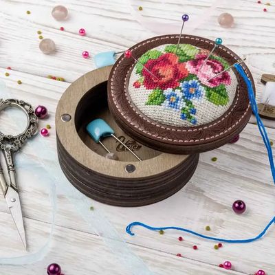Bouquet of Roses Craft kit for making needle cushion by Wonderland Crafts DIY Embroidery wooden needle case