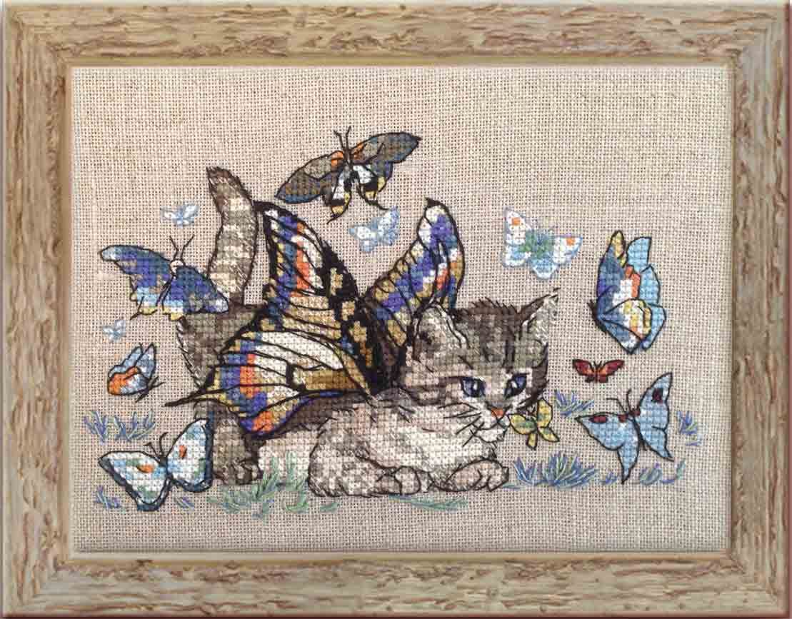 Chapillon by Nimuë Designer Annaïck Chauvel Cat and butterflies counted cross stitch pattern