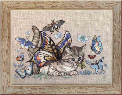 Chapillon by Nimuë Designer Annaïck Chauvel Cat and butterflies counted cross stitch pattern