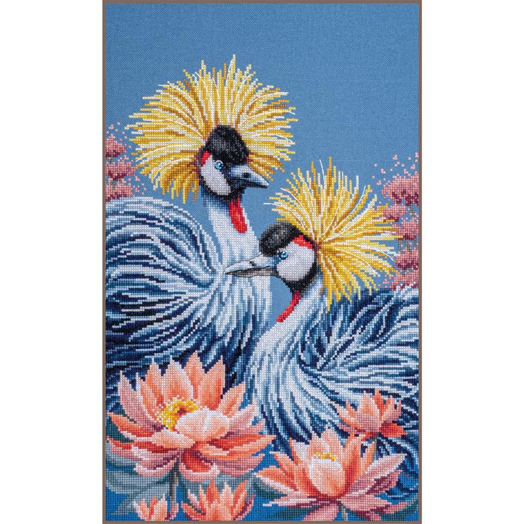 Black crowned cranes by Lanarte 2025 Animal Collection Counted Cross Stitch Kit