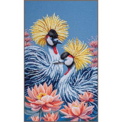 Black crowned cranes by Lanarte 2025 Animal Collection Counted Cross Stitch Kit