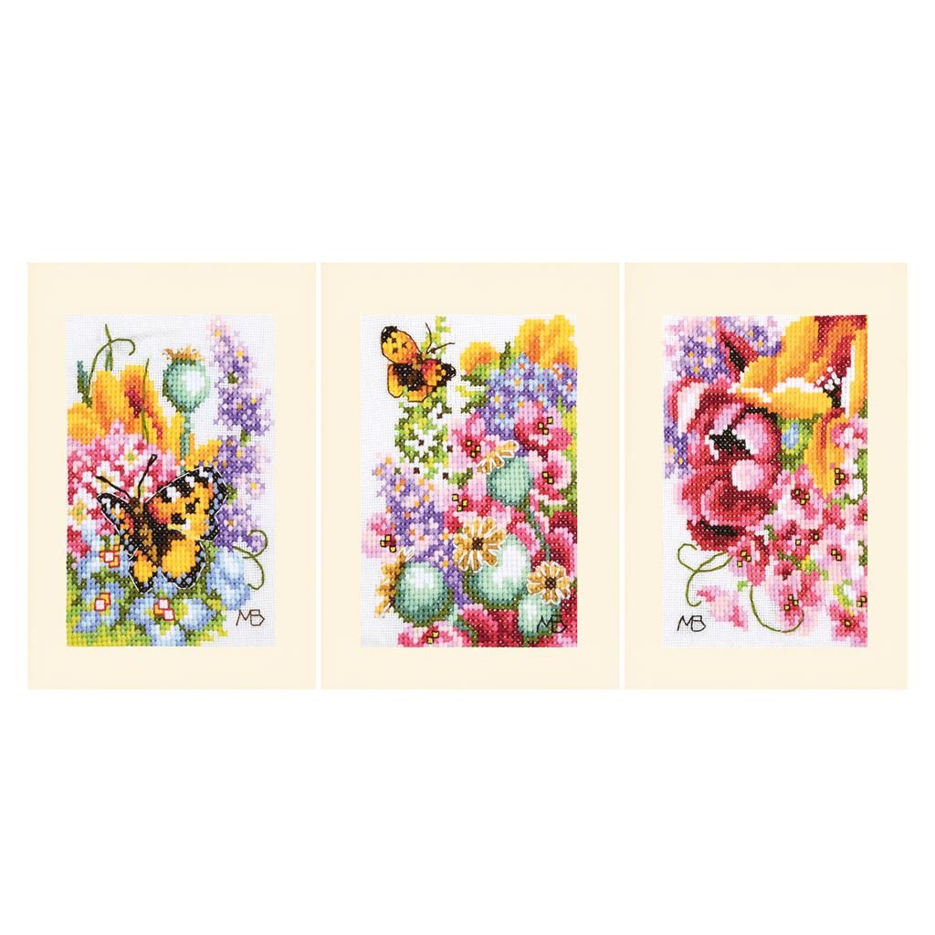 Flower power bouquet Set of 3 Greeting cards by Lanarte 2025 Marjolein Bastin Collection Floral Counted cross stitch Kit
