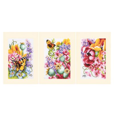 Flower power bouquet Set of 3 Greeting cards by Lanarte 2025 Marjolein Bastin Collection Floral Counted cross stitch Kit