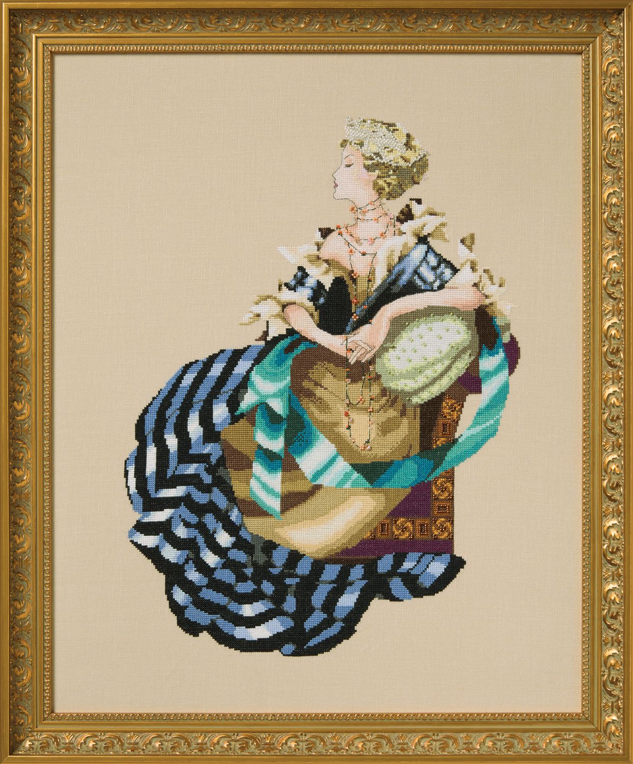 Portrait Of Lady M by Mirabilia Designs 2025 designer Nora Corbett Counted cross stitch pattern, Embellishment Pack