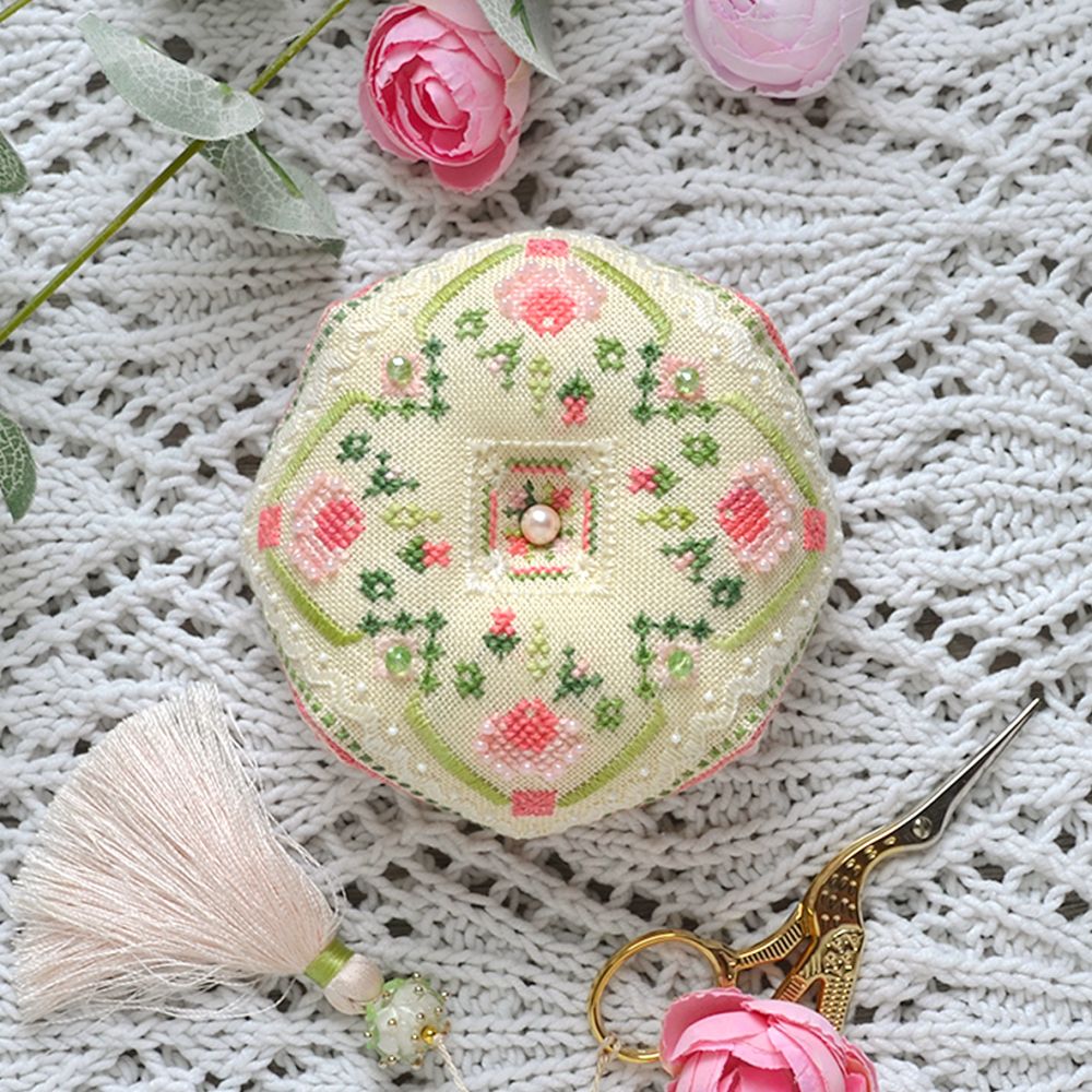 Rose biscornu by Tela Artis Biscornu &amp; Pinkeeps series Cross and decorative stitches embroidery kit